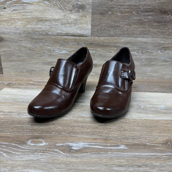 Pierre Dumas Brown Leather Buckle Accent Bootie Women's Size 8.5 - Picture 1 of 6